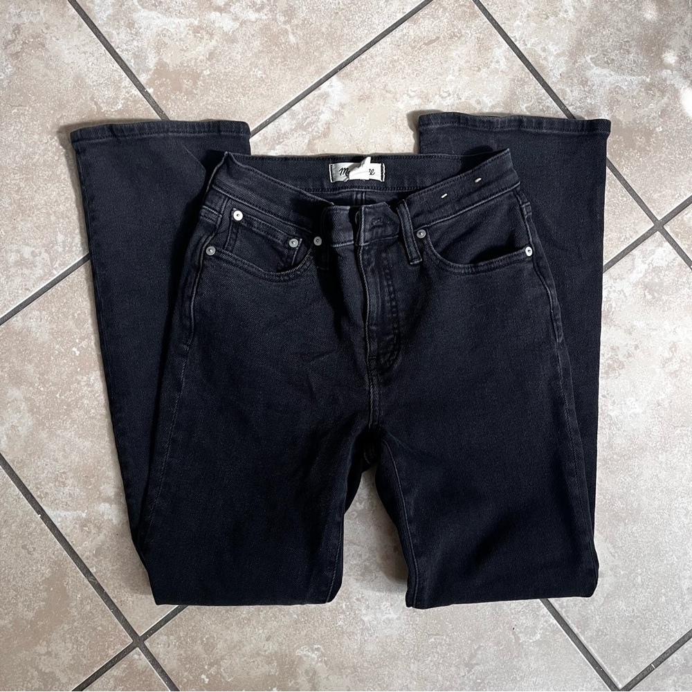 Madewell Womens Black Mid Rise Kick Out Crop Jeans Flare Out Denim Size 25